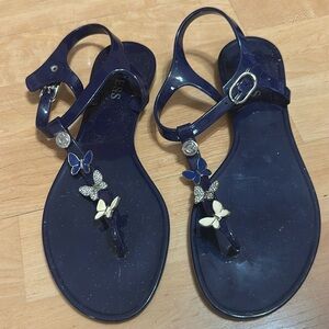 Dark blue jelly sandals - flat